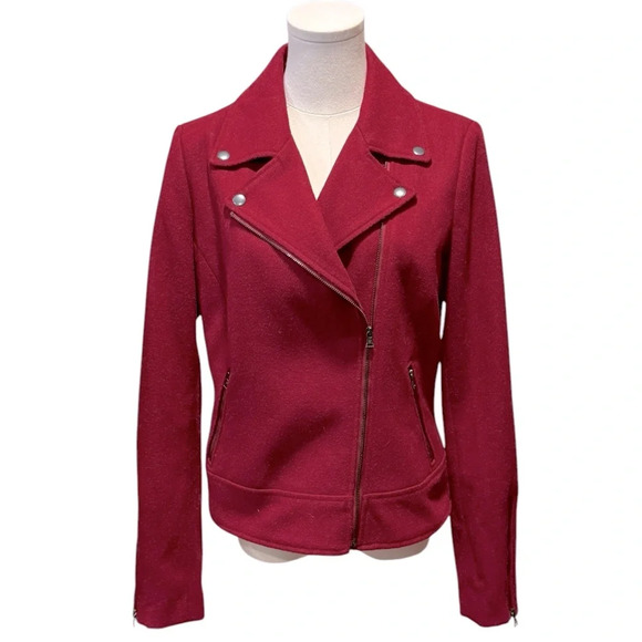 Banana Republic Moto Wool Blend Cranberry Red Winter Jacket Womens Medium - Picture 1 of 11